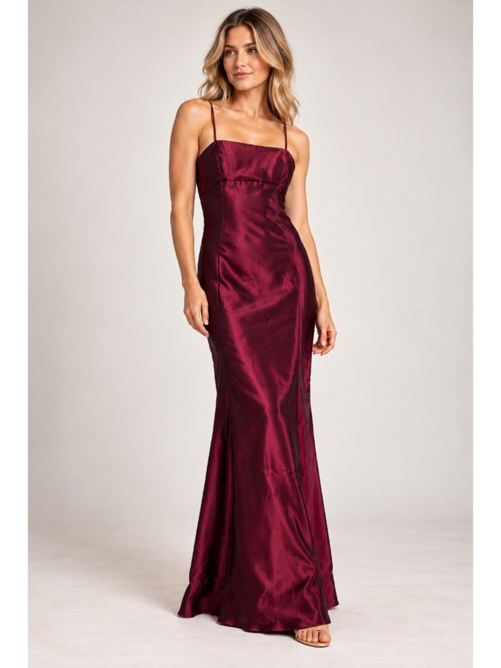 Pamela Dennis Couture Y2K Burgundy Iridescent Shift Spaghetti Strap Maxi Dress 8